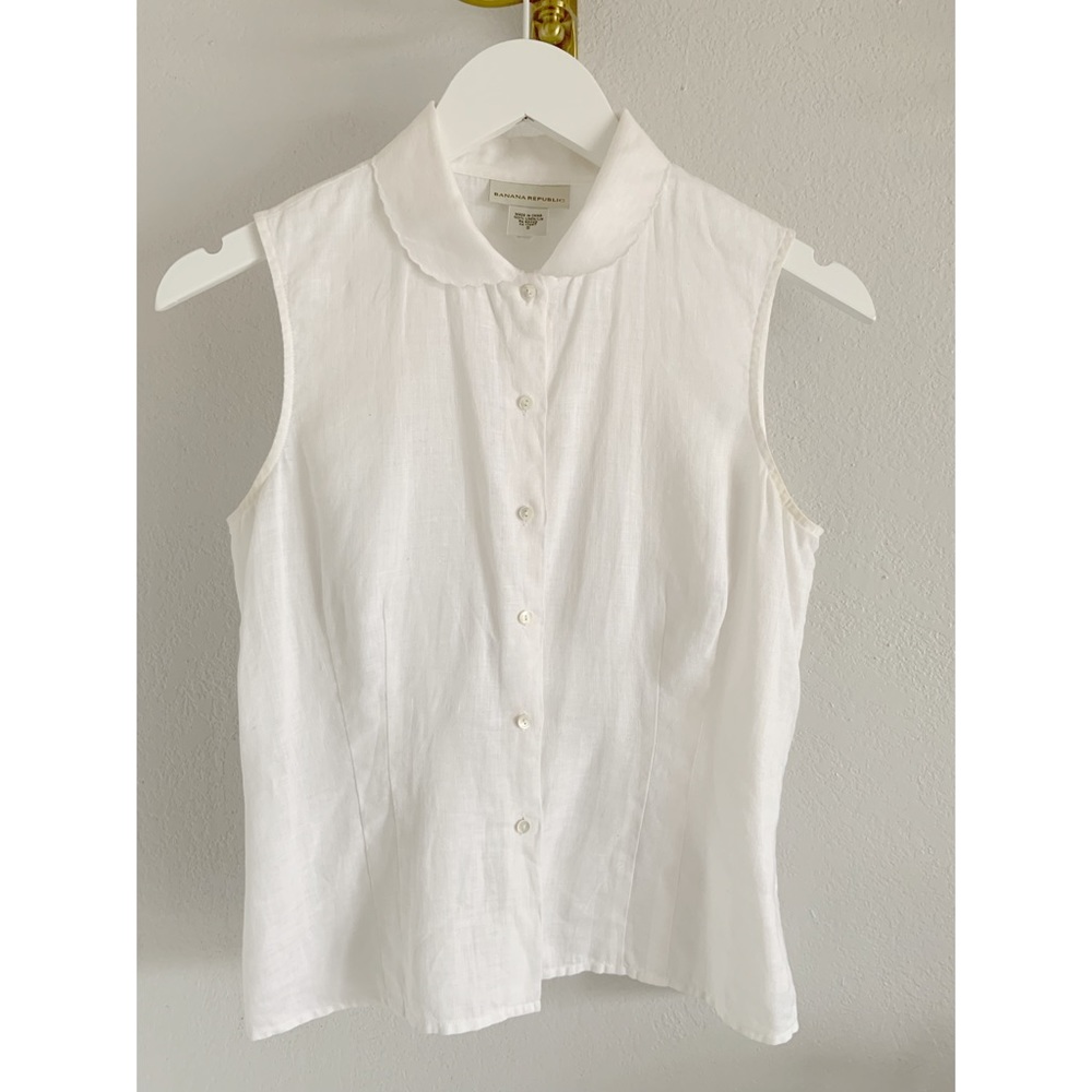 Linen Banana Republic Sleeveless Blouse Scalloped Collar